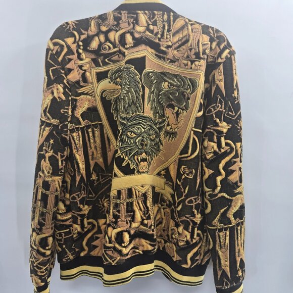 Zara Black Gold Men's Zippered Embroidered Jacquard Jacket Size Large - Picture 1 of 15